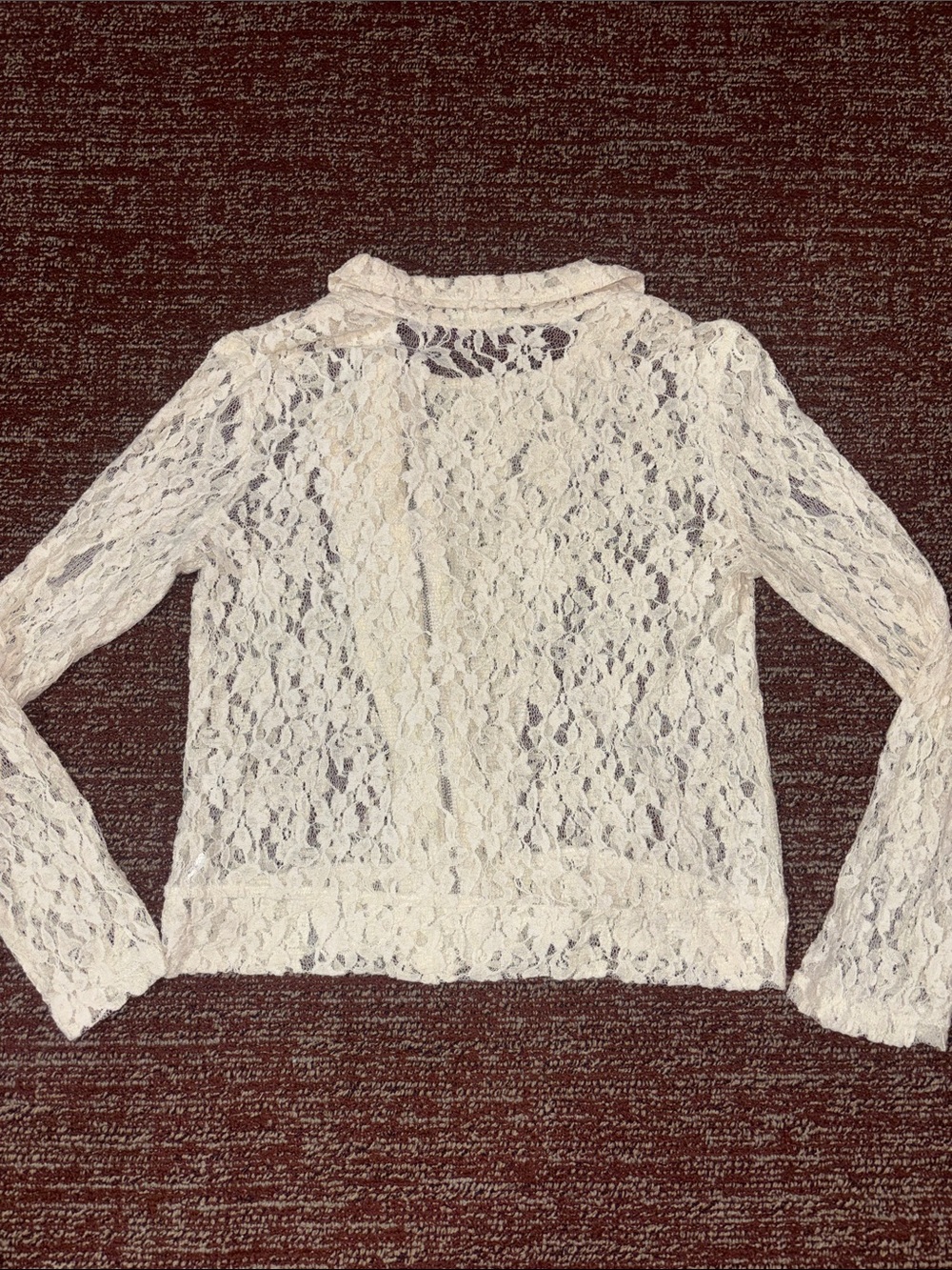 Cream lace moto jacket asymmetrical zipper collared long sleeve dainty jacket L - Picture 3 of 12